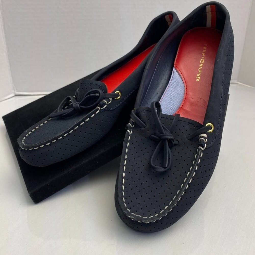 Tommy Hilfiger Perforated Bow Driving Loafers Navy Estimated Size 7.5